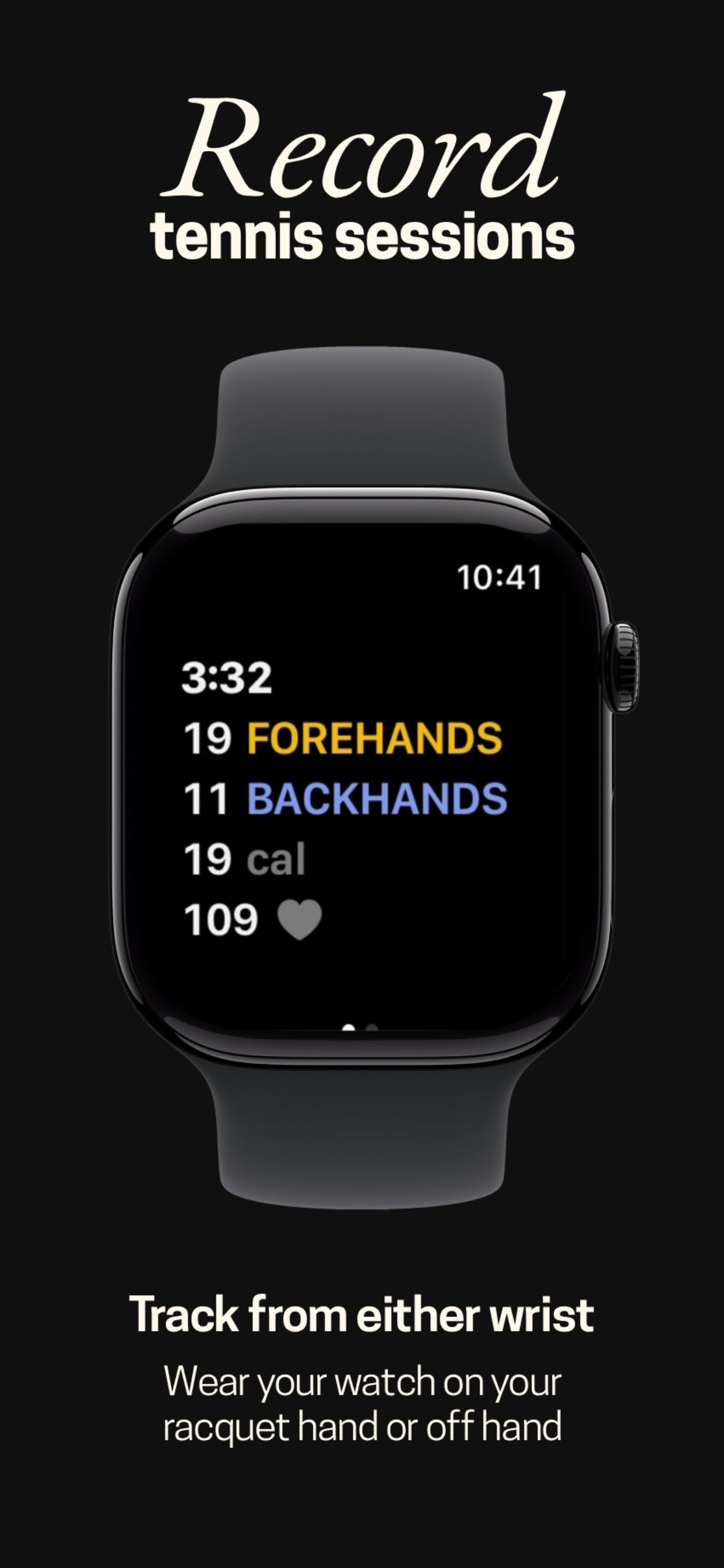 Grounds tracking a tennis session on Apple Watch